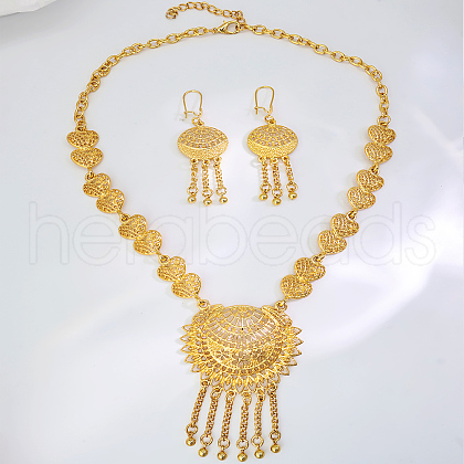 Elegant Fashion Hollow Round & Heart Brass Necklace & Earrings Sets FN9887-1