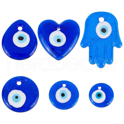 SUNNYCLUE 12Pcs 6 Style Handmade Lampwork Evil Eye Pendants LAMP-SC0001-18-1