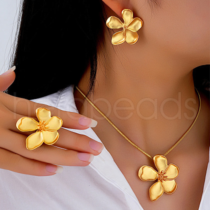 Flower Alloy Pendant Necklaces & Stud Earrings & Rings Sets FS-WGFCF53-01-1