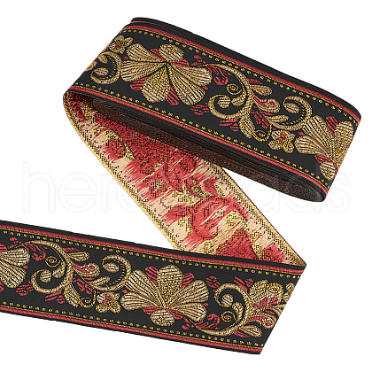 National Style Polyester Jacquard Flower Ribbon for Garment Accessories OCOR-WH0097-41-1