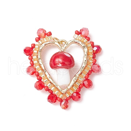 Mushroom Handmade Lampwork with Grade A Round Glass Seed Beads and Rack Plating Alloy Open Back Bezel Pendants and Electroplate Glass Beads Pendants PALLOY-MZ00689-01-1