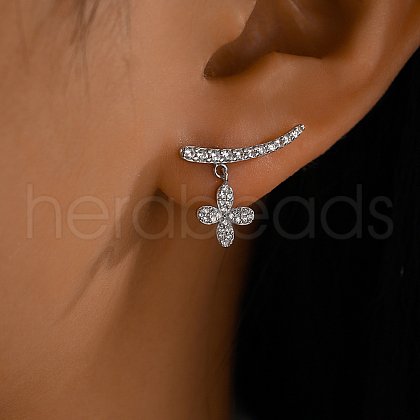 Sweet Flower S925 Sterling Silver Clear Cubic Zirconia Dangle Stud Earrings ZG9274-2-1