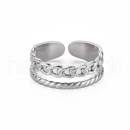 Non-Tarnish 304 Stainless Steel Curb Chain Shape Cuff Ring RJEW-N038-037P-1