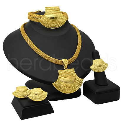 Fan Alloy Pendant Necklaces & Stud Earrings & Rings & Bangles Sets FS-WG5D99A-02-1