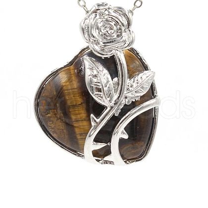 Valentine's Day Theme Natural Tiger Eye Pendants PW-WG95847-03-1