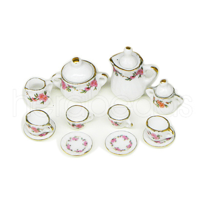 Porcelain Miniature Teapot and Cups Set Ornaments PORC-PW0001-054A-1