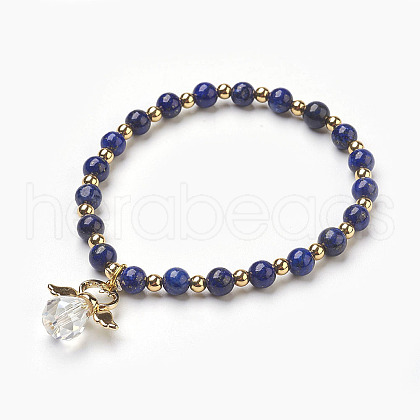 Natural Lapis Lazuli(Dyed) Beads Stretch Charm Bracelets BJEW-JB03857-02-1