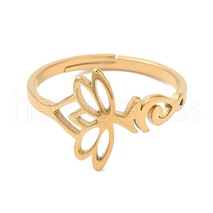 Ion Plating(IP) 304 Stainless Steel Hollow Lotus Adjustable Ring for Women RJEW-M149-32G-1