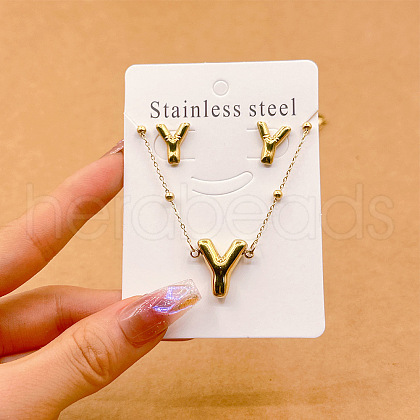 304 Stainless Steel Pendant Necklaces & Stud Earrings Sets FS-WGEB5F1-25-1