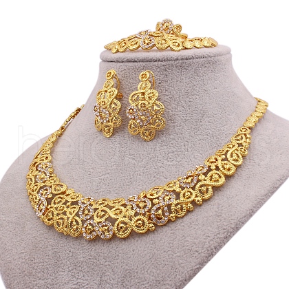 Infinity Alloy Crystal Rhinestone Necklaces & Stud Earrings & Bracelets & Rings Sets FS-WG89C78-01-1