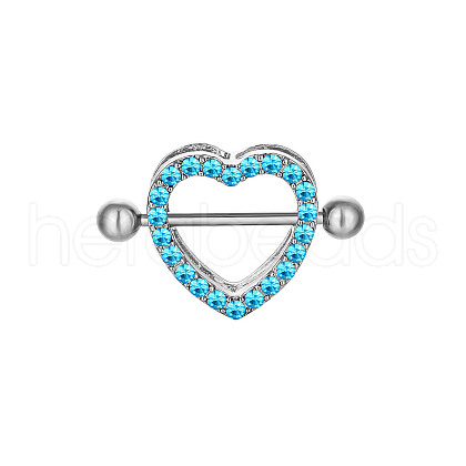 316 Surgical Stainless Steel Rhinestone Heart Nipple Rings WGA1CA9-02-1