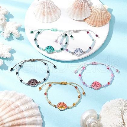 Alloy Enamel Shell Shape Link Bracelets BJEW-JB11781-1
