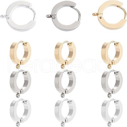 Unicraftale 12Pcs 3 Colors 304 Stainless Steel Huggie Hoop Earrings Findings STAS-UN0023-05-1