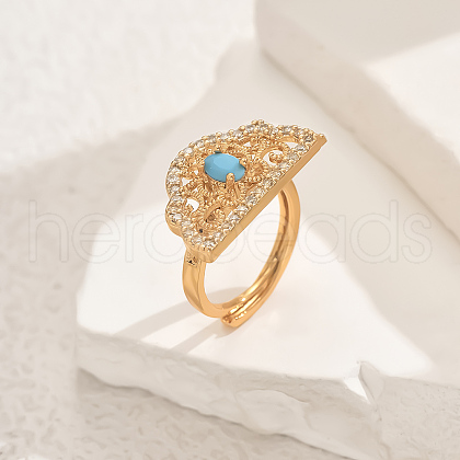 Hollow Geometric Brass Micro Pave Adjustable Finger Rings for Women RM6022-3-1