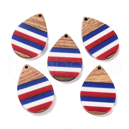 Independence Day Opaque Striped Resin & Walnut Wood Pendants RESI-U010-02S-1