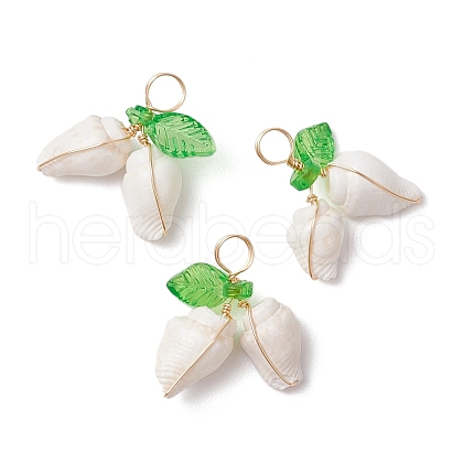 Natural Sea Shell Copper Wire Wrapped Pendants PALLOY-JF03611-02-1