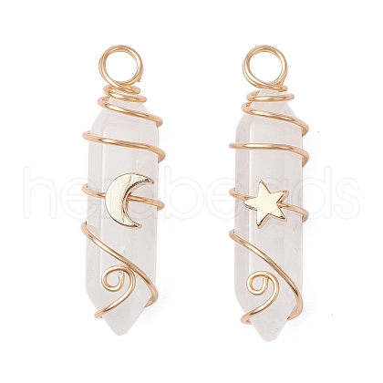 2Pcs 2 Styles Natural Quartz Crystal Double Terminated Pointed Pendants PALLOY-JF03122-05-1