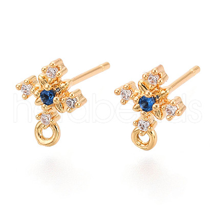Cross Brass Micro Pave Cubic Zirconia Stud Earring Findings MAK-T011-09G-1