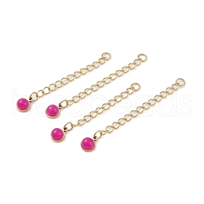 Ion Plating(IP) 316 Surgical Stainless Steel Curb Chain Extender with Natural  Dyed Jade Round Charm STAS-A097-01G-15-1