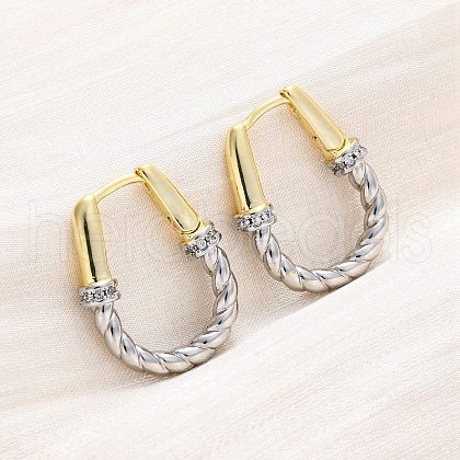 Brass Micro Pave Clear Cubic Zirconia Hoop Earrings EJEW-H158-17A-GP-1