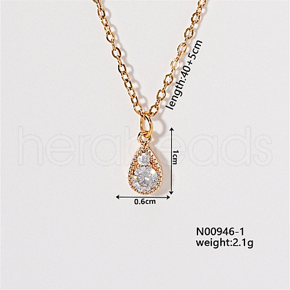 Chic Minimalist Teardrop Brass Micro Pave Cubic Zirconia Pendant Necklaces FG4743-1-1