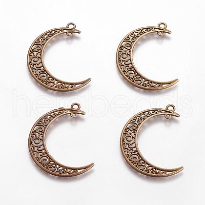 Tibetan Style Alloy Hollow Moon  2-Loop Link Pendants TIBEP-5312-AB-FF-1