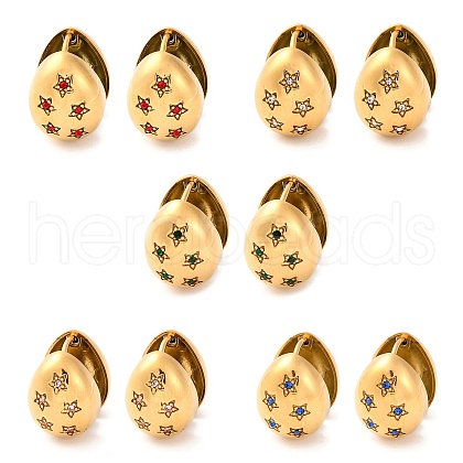PVD Vacuum Plating 304 Stainless Steel Clear Cubic Zirconia Hoop Earrings for Women EJEW-Z076-03G-1