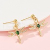 Dragonfly Brass Micro Pave Cubic Zirconia Dangle Stud Earrings EJEW-F895-15G-3