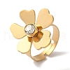 Flower Golden Ion Plating(IP) 304 Stainless Steel Rhinestone Adjustable Rings for Women RJEW-K276-02G-1