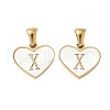 304 Stainless Steel Pave Natural White Shell Heart with Initial Slice Pendants STAS-R168-25G-X-1