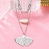 304 Stainless Steel & Natural Pearl & Enamel Beads Leaf Pendant 3 Layer Necklaces for Women NJEW-A045-18P-3