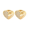 Heart Brass Pave Clear Cubic Zirconia Stud Earrings EJEW-M258-36G-1