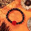 Halloween Theme Baking Painted Glass Round Beads Stretch Bracelets for Women BJEW-MZ00186-01-1
