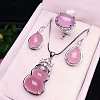 925 Sterling Silver Micro Pave Clear Cubic Zirconia with Natural Chalcedony Pendant Necklaces & Dangle Earrings & Rings Sets WG9CEA2-13-1