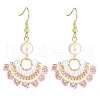 Glass Beaded Fan with Imitation Pearl Dangle Earrings EJEW-MZ00067-02-1