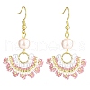 Glass Beaded Fan with Imitation Pearl Dangle Earrings EJEW-MZ00067-02-1