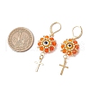 Evil Eye with Cross 304 Stainless Steel Glass Seed Beads Leverback Earrings EJEW-MZ00420-03-3
