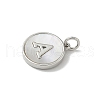 Brass Pave Natural Shell Flat Round with Letter Charms KK-Z115-13P-3