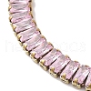 Ion Plating(IP) 304 Stainlessa Steel Pave Pink Cubic Zirconia Rectangle Link Chain Bracelets for Women BJEW-Z066-01G-02-2