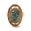 Oval Natural Green Lodolite Quartz Finger Rings RJEW-K286-04G-3