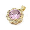 Flower Rack Plating Brass with Cubic Zirconia Pendants KK-Z074-43G-2