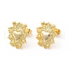 Brass Heart with Leaf Stud Earrings for Women EJEW-I283-01G-1