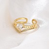 Rack Plating Brass Micro Pave Clear Cubic Zirconia Open Cuff Finger Rings for Women RJEW-M028-97G-2