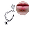 304 Stainless Steel Crystal Rhinestone Curved Barbell Lip Rings with Chains FS-WG77CC5-06-1
