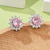 Flower Brass Micro Pave Clear Cubic Zirconia Stud Earrings for Women EJEW-G428-17P-1