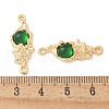Brass Pave Green Glass Connector Charms KK-U052-02G-3