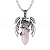 Natural Rose Quartz Bullet with Dragon Pendant Necklace with Zinc Alloy Chains PW-WG99720-05-1