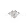 Non-Tarnish 304 Stainless Steel Flat Round with Initial Letter Open Cuff Ring for Men Women RJEW-S405-246P-A-1