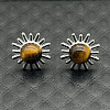 Alloy Natural Tiger Eye Flower Stud Earrings OL8231-6-1