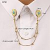 304 Stainless Steel Pave Dyed Synthetic Turquoise Hanging Chain Brooch JEWB-S021-04G-05-1